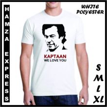 White Polyester T shirt For PTI Supporters Kaptaan We Love You