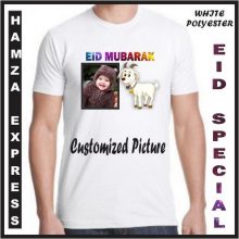 White Customized Polyester T shirt For Eid ul adha ( Bakra Eid )
