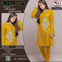 3 Pc Clasic Lawn With Chiffon Dupatta Unstitched LIMELIGHT D-55032 B