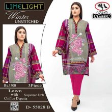 3 Pc Clasic Lawn With Chiffon Dupatta Unstitched LIMELIGHT D-55028 B