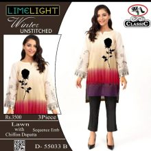 3 Pc Clasic Lawn With Chiffon Dupatta Unstitched LIMELIGHT D-55033 B