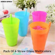 Straw Glass Pack Of 6 Multicolour Attached Straw