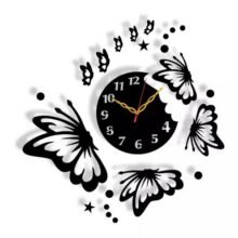3D Butterfly Wall Clock Laser Cut Wooden Wall Clock Stylish Design with Stars & Butterflies