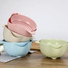 Double Drain Basket 360° Rotation Detachable Round Plastic Kitchen Washing Rice Sieve Fruit Vegetable Storage Baskets