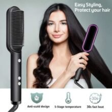 2-in-1 Hair Straightener Brush & Curling Comb | Fast Heating Ceramic Styling Tool for Smooth, Shiny Hair