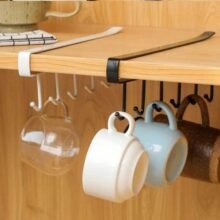 6 Hooks Metal Hanger For Kitchen, Mug Cup Storage Rack Cupboard Hanging Coffee Cup Organizer Closet Clothes Shelf Hanger Knife, Spoons