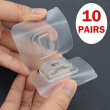 10 Pairs Double-Sided Adhesive Wall Hooks – Heavy Duty Clear Hooks