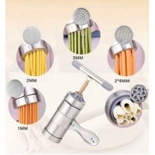 Noodles Press Machine, VolksRose Stainless Steel Manual Pasta Maker + Silicone Baking Pastry Mat with Measurement & Plastic Dough Cutter, Multi-purpose Spaghetti Making Tool for Juicer Fruit Vegetable