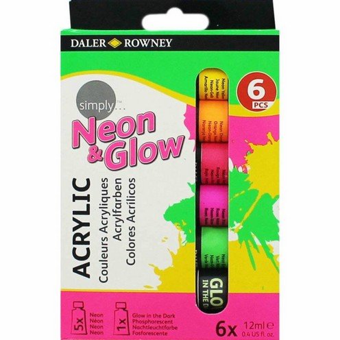 Daler Rowney Simply Neon and Glow in the Dark Acrylic Colour Set of 6 Stationery
