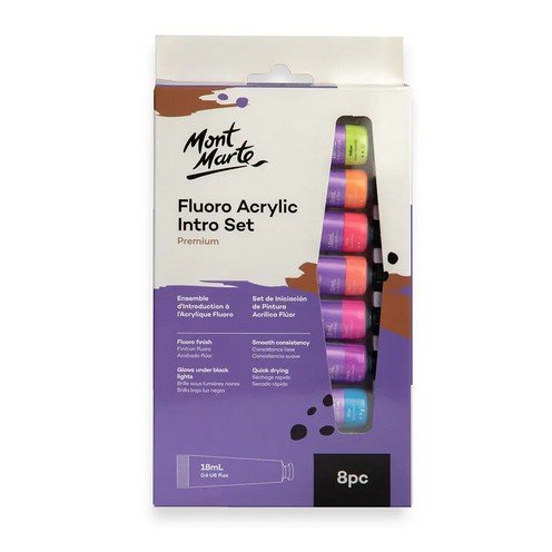 Mont Marte Fluorescent Acrylic Paints 18ml 8Pcs Set Stationery BY HAMZA EXPRESS