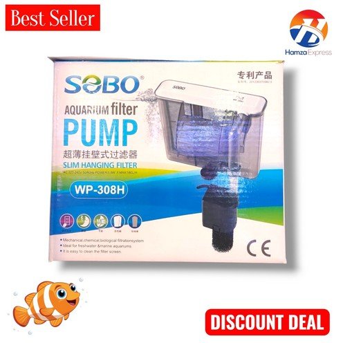 Fish Aquarium Filter Pump SOBO 308H Slim Hanging Filter Pump BY HAMZA EXPRESS